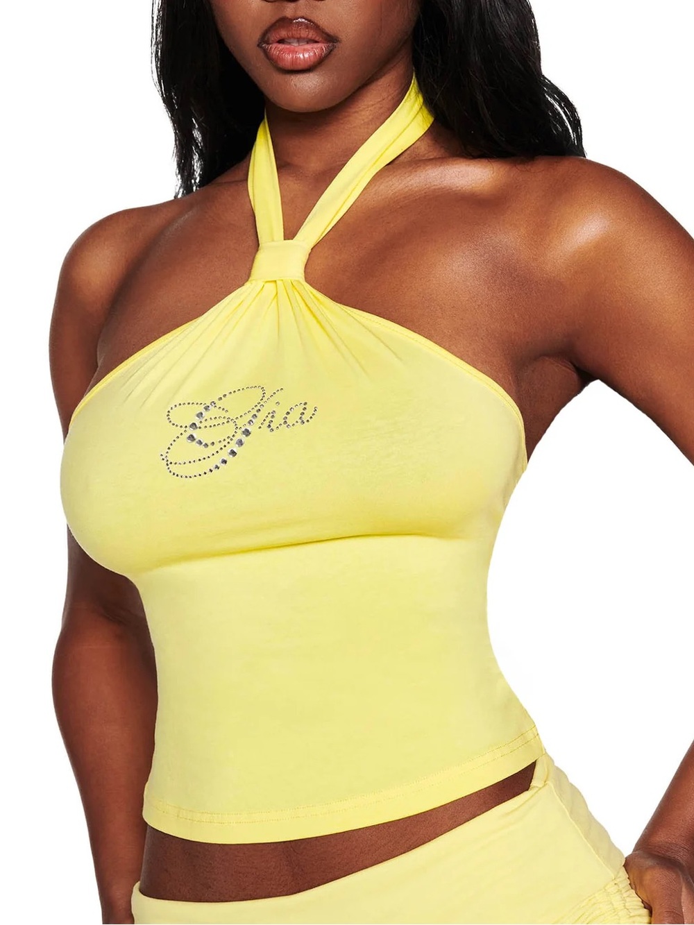 I.AM.GIA Rowan Yellow Halter Tank Top with Rhinestone Script Sz XL